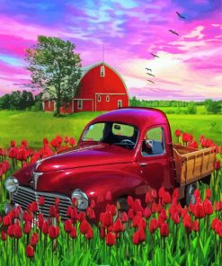 Aesthetic Red Truck And Barn Diamond Painting