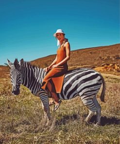 Aesthetic Women Riding Zebra Diamond Painting