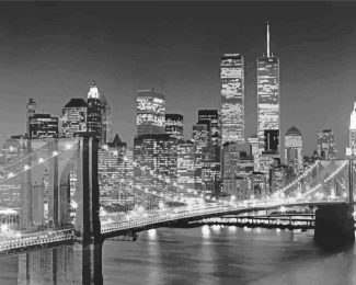Black And White Brooklyn Bridge And Trade Centres Diamond Painting