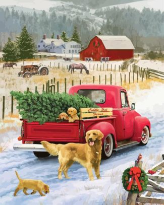 Christmas Red Truck And Barn Art Diamond Painting