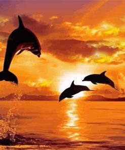 Dolphins At Sunset Diamond Painting