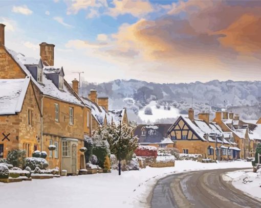 English Village In Winter Diamond Painting