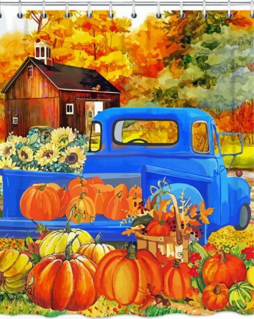 Fall With Blue Truck Diamond Painting