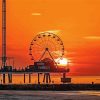 Galveston Island Historic Pleasure Pier Sunset Silhouette Diamond Painting