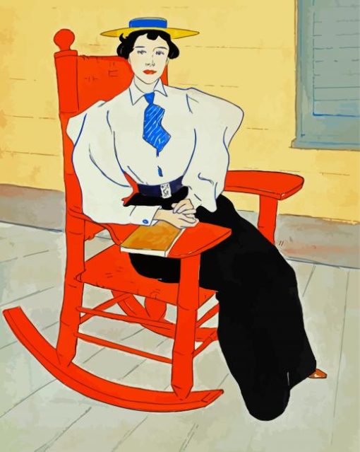 Girl On Red Rocking Chair Diamond Painting