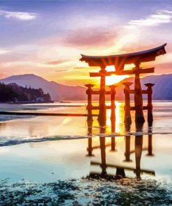 Japanese Shrine Sunset Diamond Painting