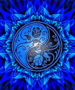 Mandala Yin Yang Blue Rose Diamond Painting