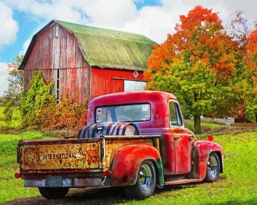 Old Red Truck And Barn Diamond Painting