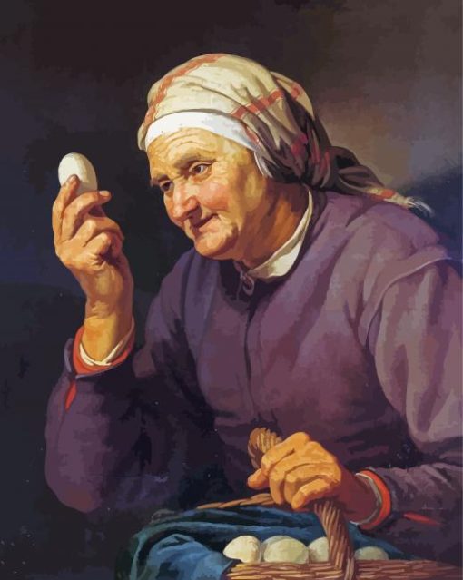 Old Lady And Eggs Diamond Painting