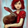 Rabbit And Girl With Red Hair Diamond Painting