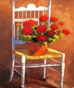Red Flowers Vase On Chair Diamond Painting