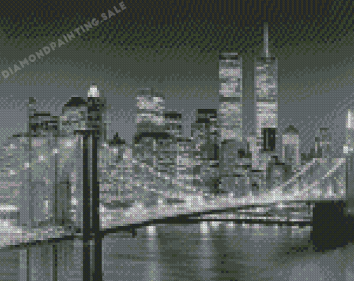 Black And White Brooklyn Bridge And Trade Centres Diamond Painting