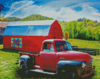 Red Truck And Barn Diamond Painting