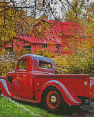 Vintage Red Truck And Barn Diamond Painting