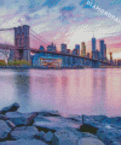 Brooklyn Bridge And Trade Centres At Sunset Diamond Painting