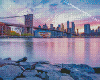 Brooklyn Bridge And Trade Centres At Sunset Diamond Painting