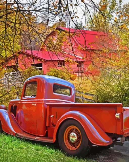 Vintage Red Truck And Barn Diamond Painting