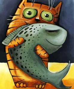 Aesthetic Cat With Fish Diamond Painting