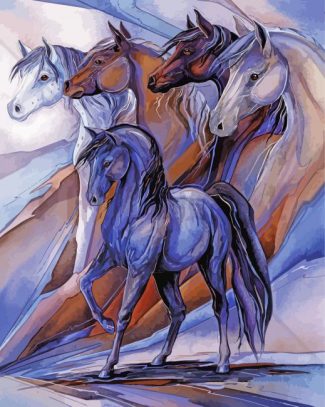 Five Horses Animals Art Diamond Painting