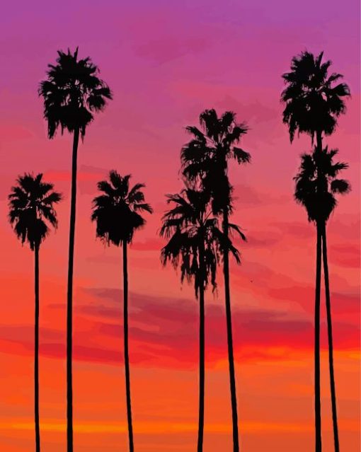 Palm Trees In California Sunset Silhouette Diamond Painting