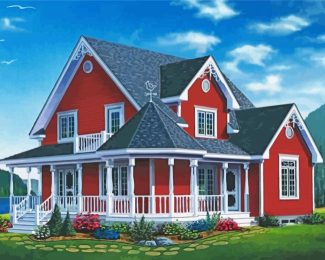 Red Country Farmhouse Diamond Painting
