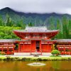 Red Japanese Temple Landscape Diamond Painting