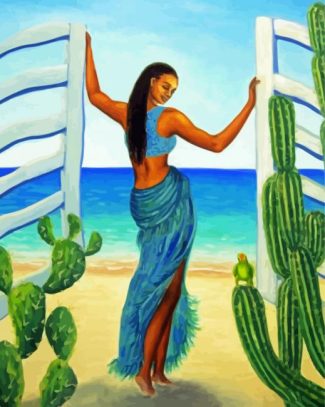 Woman And Door To Beach Diamond Painting