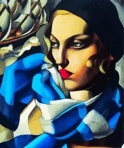 Woman With Blue Scarf Abstract Diamond Painting