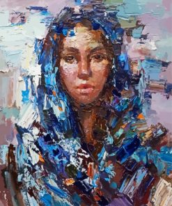Woman With Blue Scarf Art Diamond Painting