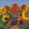 Aesthetic Cow With Sunflower Diamond Painting