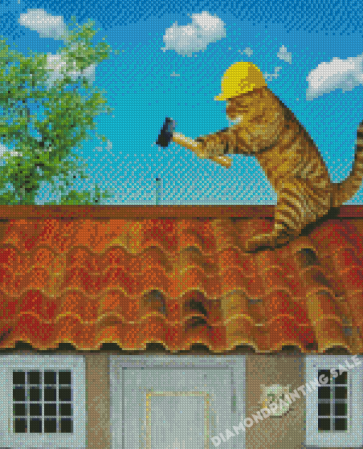 Funny Cat On Roof Diamond Painting