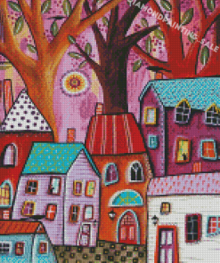Pink Village Art Diamond Painting