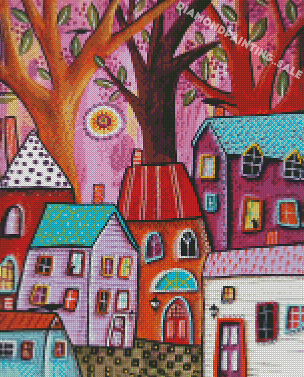 Pink Village Art Diamond Painting