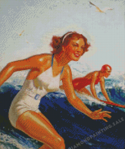 Retro Girl Surfing Diamond Painting