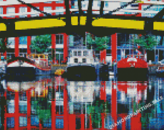 Amsterdam Barges Water Reflection Diamond Painting