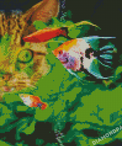 Cat With Tropical Fish Diamond Painting