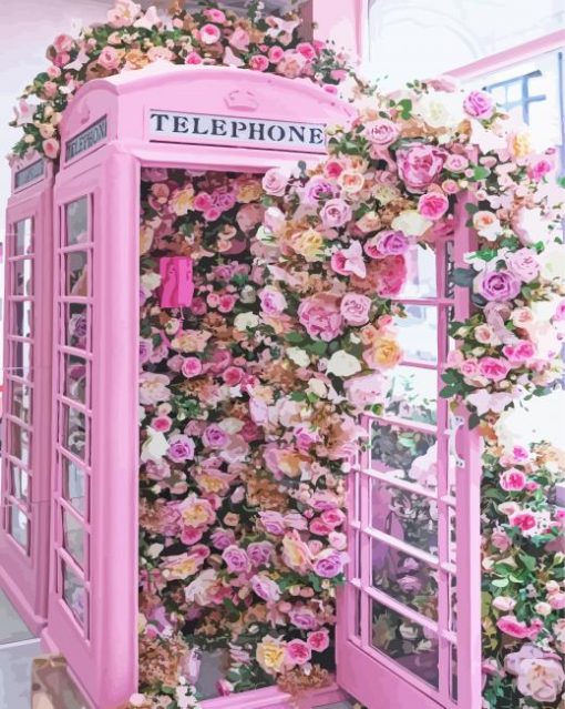 Floral Pink Phone Booth Diamond Painting