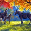 Horses With Fall Trees Diamond Painting