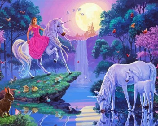 Princess And Unicorn Landscape Diamond Painting