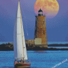 Lighthouse And Sailboat In Sea Diamond Painting