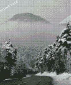 Black And White Road To A Mountain In Winter Diamond Painting
