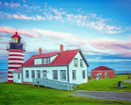 West Quoddy Lighthouse Sunset Diamond Painting