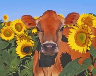Aesthetic Cow With Sunflower Diamond Painting