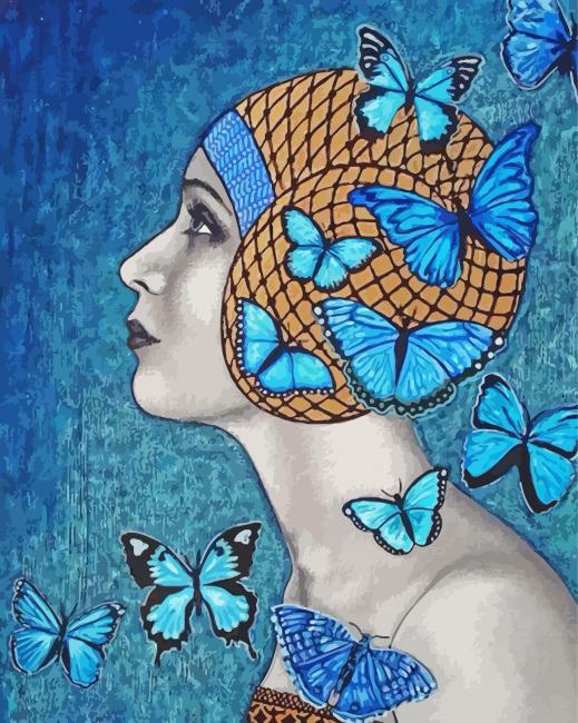 Blue Lady And Butterfly Diamond Painting