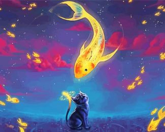 Cartoon Cat With Goldfish Diamond Painting