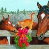 Christmas Cat And Horses Diamond Painting