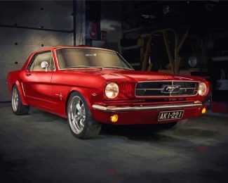 Red 64 Ford Mustang Diamond Painting