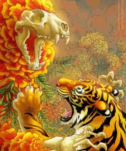 Tiger And Skull Fighting Diamond Painting