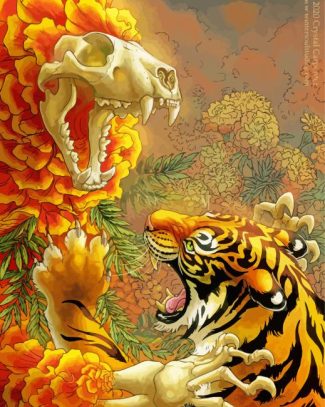Tiger And Skull Fighting Diamond Painting
