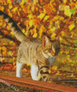 Cat And Leaves Diamond Painting